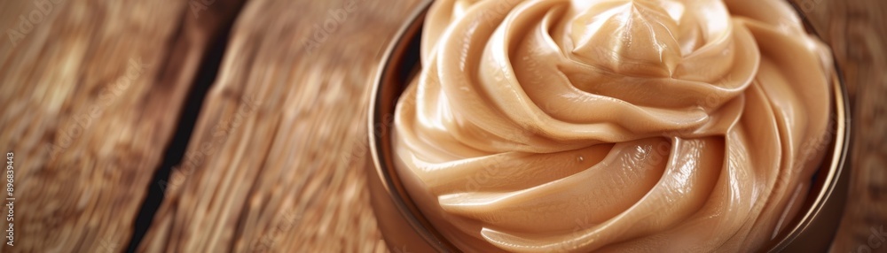 Rustic Charm: Creamy Caramel Swirls on Wooden Table in Cozy Sepia Lighting, Photorealistic DSLR Capture Rustic Charm: Creamy Caramel Swirls on Wooden Table in Cozy Sepia Lighting, Photorealistic DSLR Capture