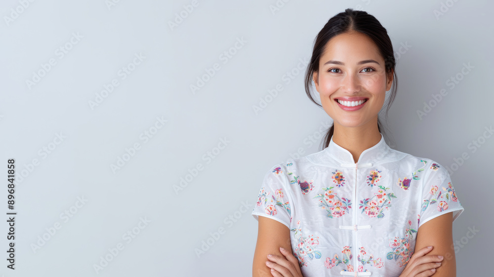 Germany female smile in traditional culture dress cheongsam, ethnicity Germany female smile in traditional culture dress cheongsam, ethnicity