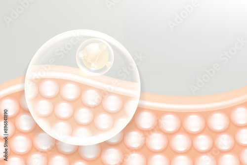 Hyaluronic acid and Niacinamide skin solutions ad. white collagen serum drops into skin cells with cosmetic advertising background ready to use, illustration vector.