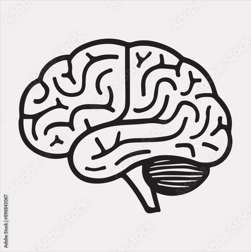 A Brain black & white silhouette vector on a white background