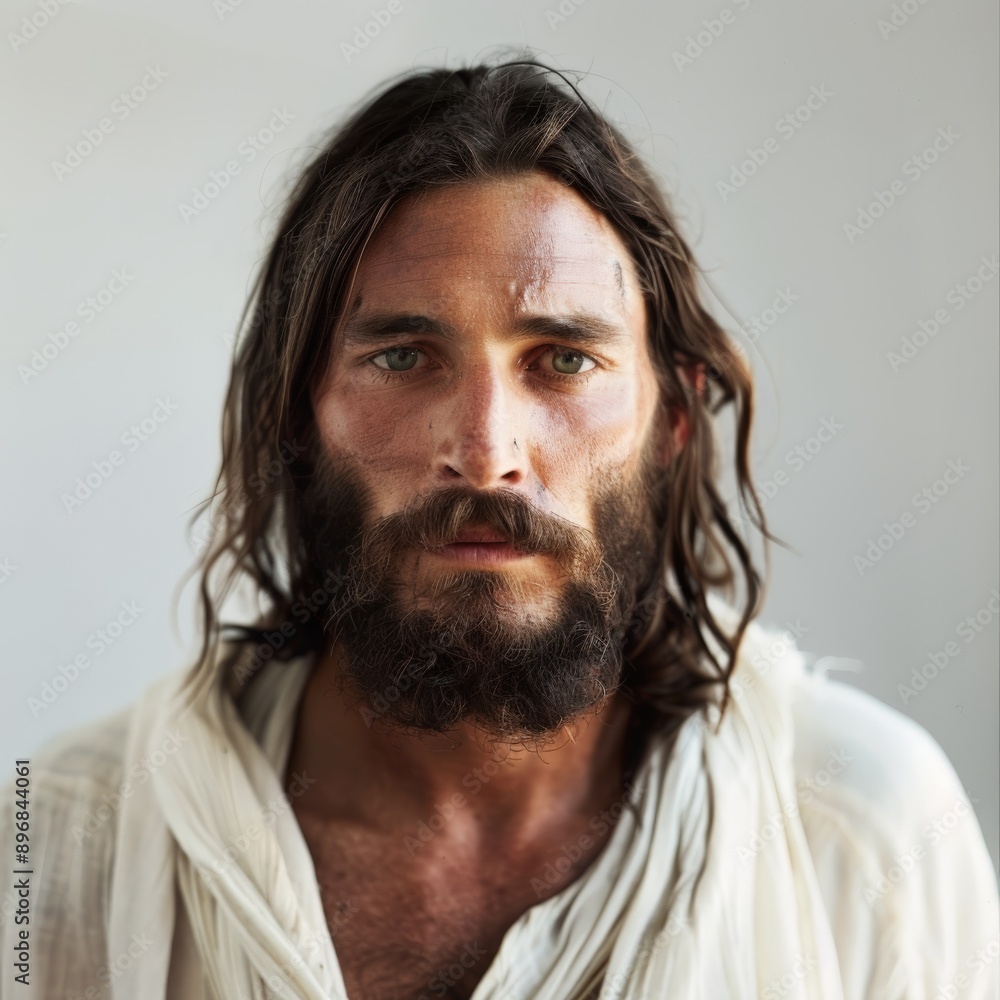 jesus looking at the viewer - studio portrait on plain background jesus looking at the viewer - studio portrait on plain background