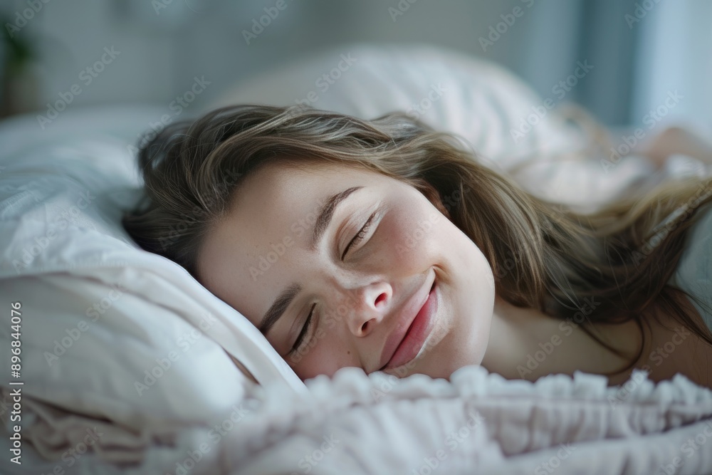 Woman Sleeping Peacefully with a Smile on Her Face Woman Sleeping Peacefully with a Smile on Her Face