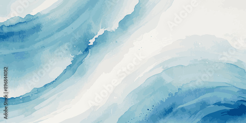 Beautiful soft blue sea water, ocean wave background. Soft blue and white hand printed creative marble texture ocean background.