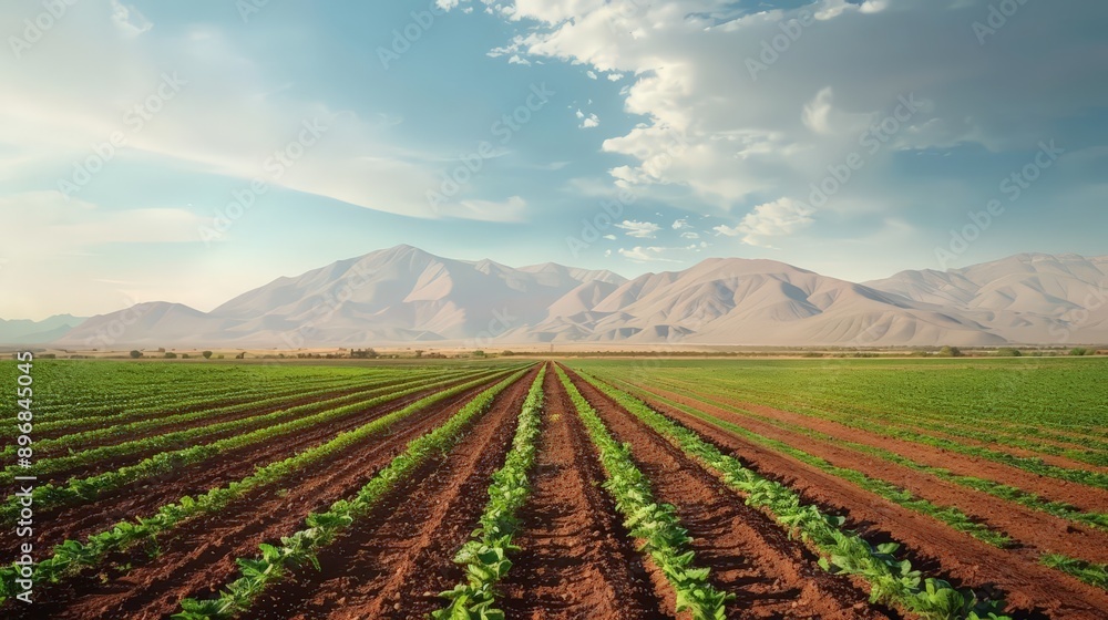 Desert farming innovations, limited water, thriving crops, Photo style Desert farming innovations, limited water, thriving crops, Photo style