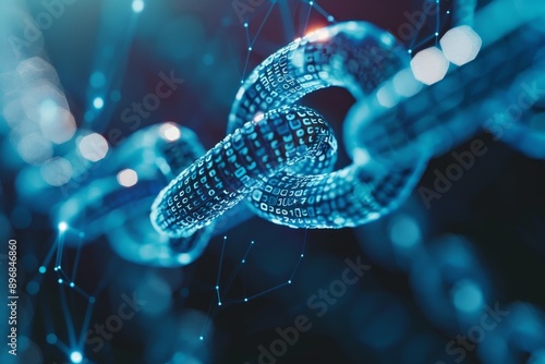 A chain featuring interconnected dots symbolizing the complex network of blockchain technology, Capturing the complexity of blockchain technology through abstract shapes and colors