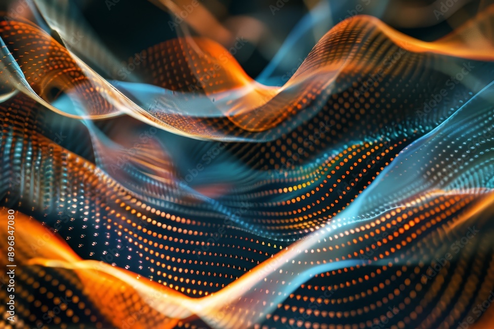 An abstract representation of an orange and blue wave merging and intertwining in a dynamic pattern, Explore the concept of connectivity in tech through abstract wave forms An abstract representation of an orange and blue wave merging and intertwining in a dynamic pattern, Explore the concept of connectivity in tech through abstract wave forms