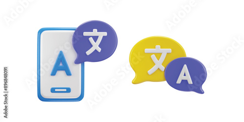 Phone with Language translator symbol of user communication language icon 3d rendering vector illustration set