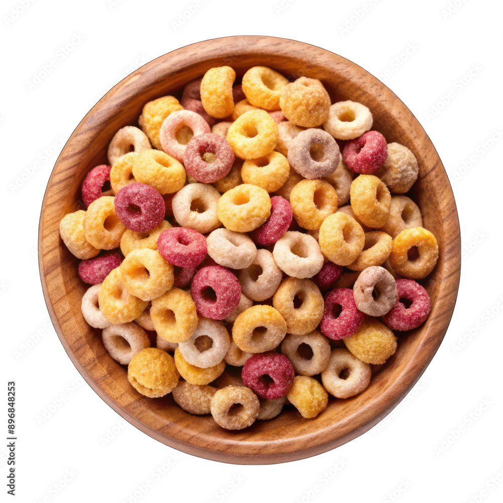 Wooden bowl of cereal top view isolated on transparent background Wooden bowl of cereal top view isolated on transparent background