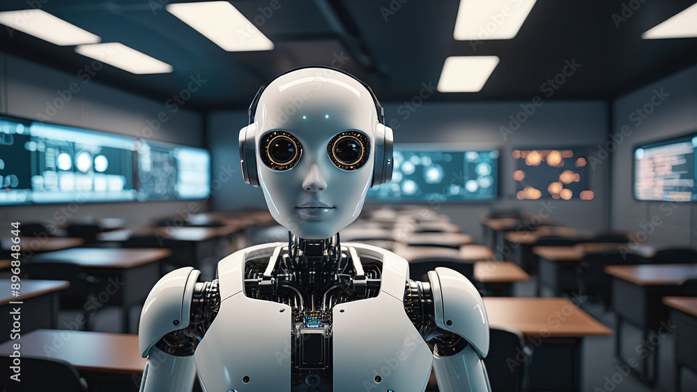 Special teacher in the classroom who is an artificial intelligence. Special teacher in the classroom who is an artificial intelligence.