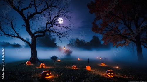 A crisp and eerie cinematic photograph showcasing a 4K Halloween-themed wallpaper background, featuring a spooky atmosphere with subtle mist