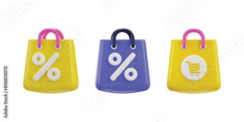 Shopping beg with discount sign concept of online shopping icon 3d rendering vector illustration
