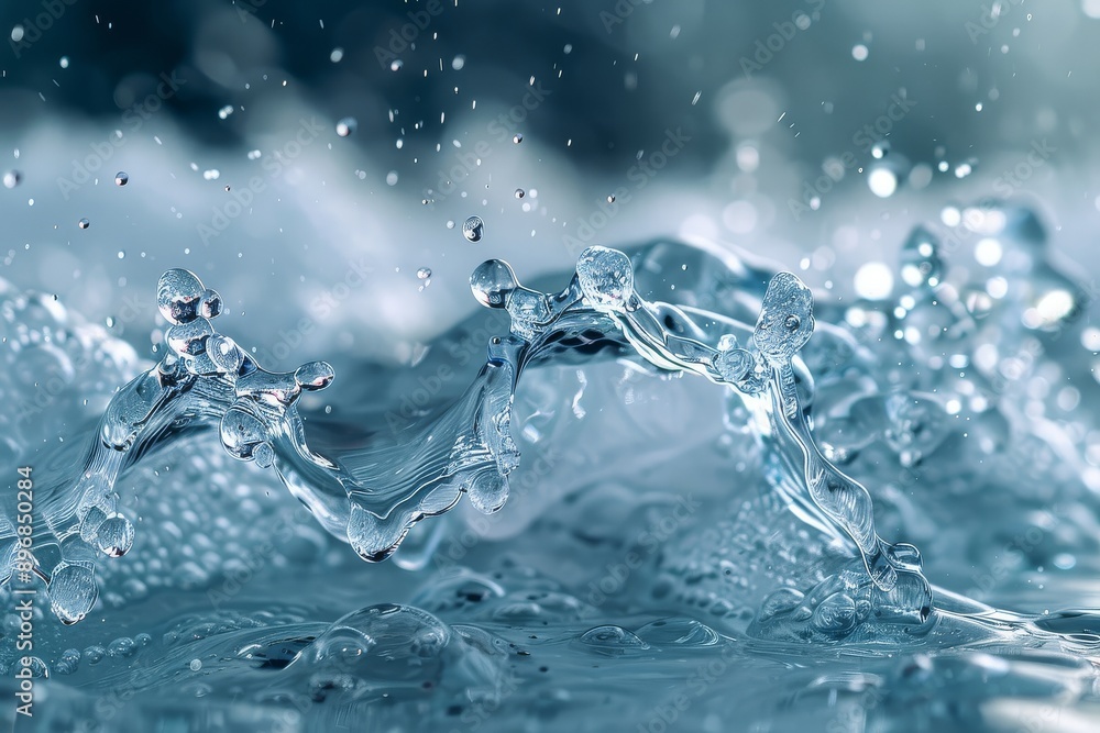 Close-up of water splashing against an ice background with a light blue color tone, captured in high resolution and hyper-realistic detail, showcasing intricate and insanely detailed elements. Close-up of water splashing against an ice background with a light blue color tone, captured in high resolution and hyper-realistic detail, showcasing intricate and insanely detailed elements.