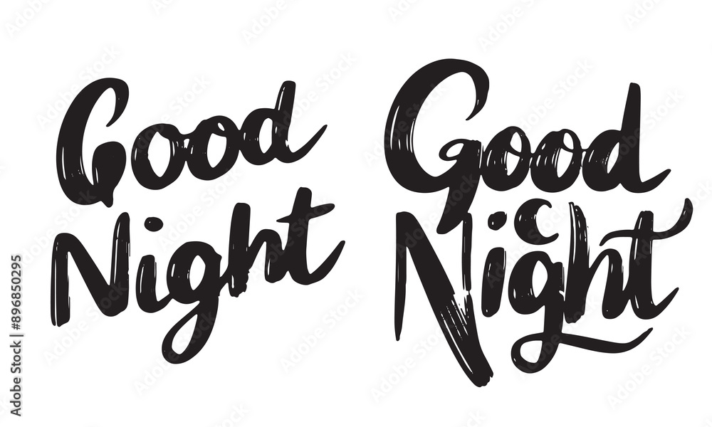 Collection of Good Night text lettering. Hand drawn vector art. Collection of Good Night text lettering. Hand drawn vector art.