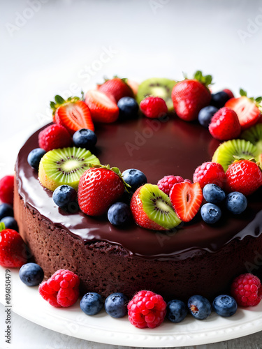 Chocolate sponge cake with colorful berries 