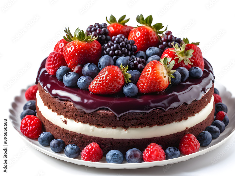 Chocolate sponge cake with colorful berries
Chocolate sponge cake with colorful berries