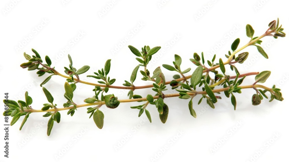 Fresh thyme sprigs on a white background, perfect for culinary and herbal themes in food photography. Fresh thyme sprigs on a white background, perfect for culinary and herbal themes in food photography.
