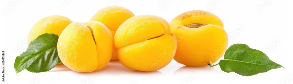 Fresh, ripe apricots with vibrant yellow skin and green leaves, perfect for showcasing nature's beauty and healthy eating. Fresh, ripe apricots with vibrant yellow skin and green leaves, perfect for showcasing nature's beauty and healthy eating.