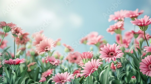 Pink Gerbera Daisies in a Sunny Meadow