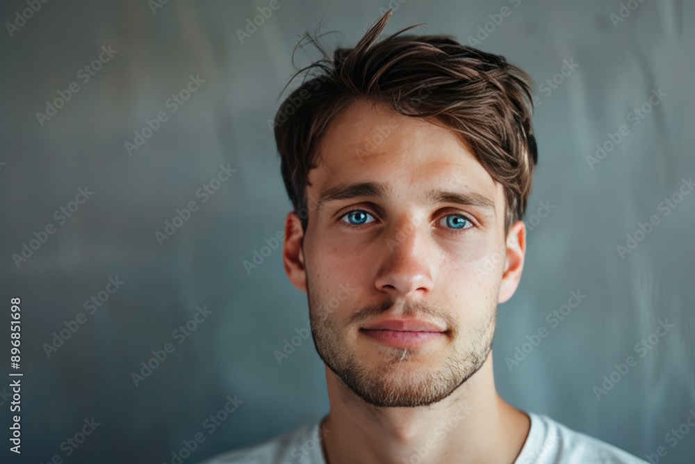 Fototapeta premium Portrait of a young man with blue eyes and a light beard.
