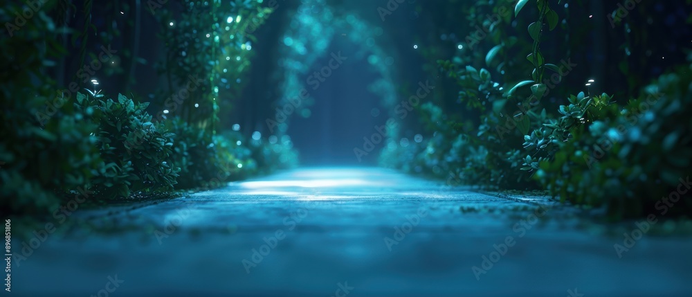 Mysterious glowing path in a dark forest. Mysterious glowing path in a dark forest.