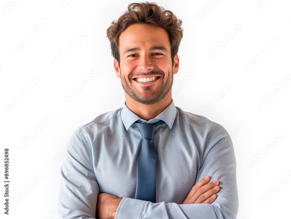 A smiling man in business attire, photographed against a white background, conveying a professional concept. Generative AI A smiling man in business attire, photographed against a white background, conveying a professional concept. Generative AI