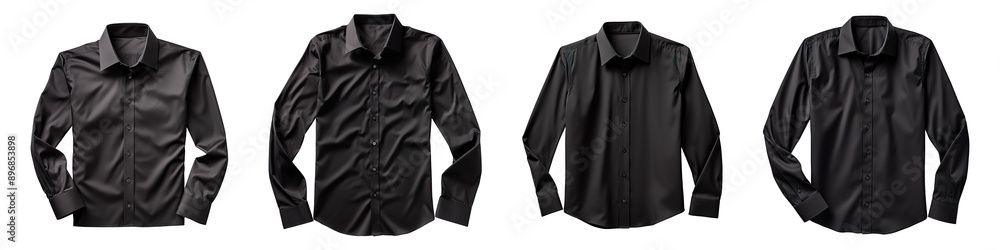 Collection of men's black collared shirts isolated on transparent background Collection of men's black collared shirts isolated on transparent background