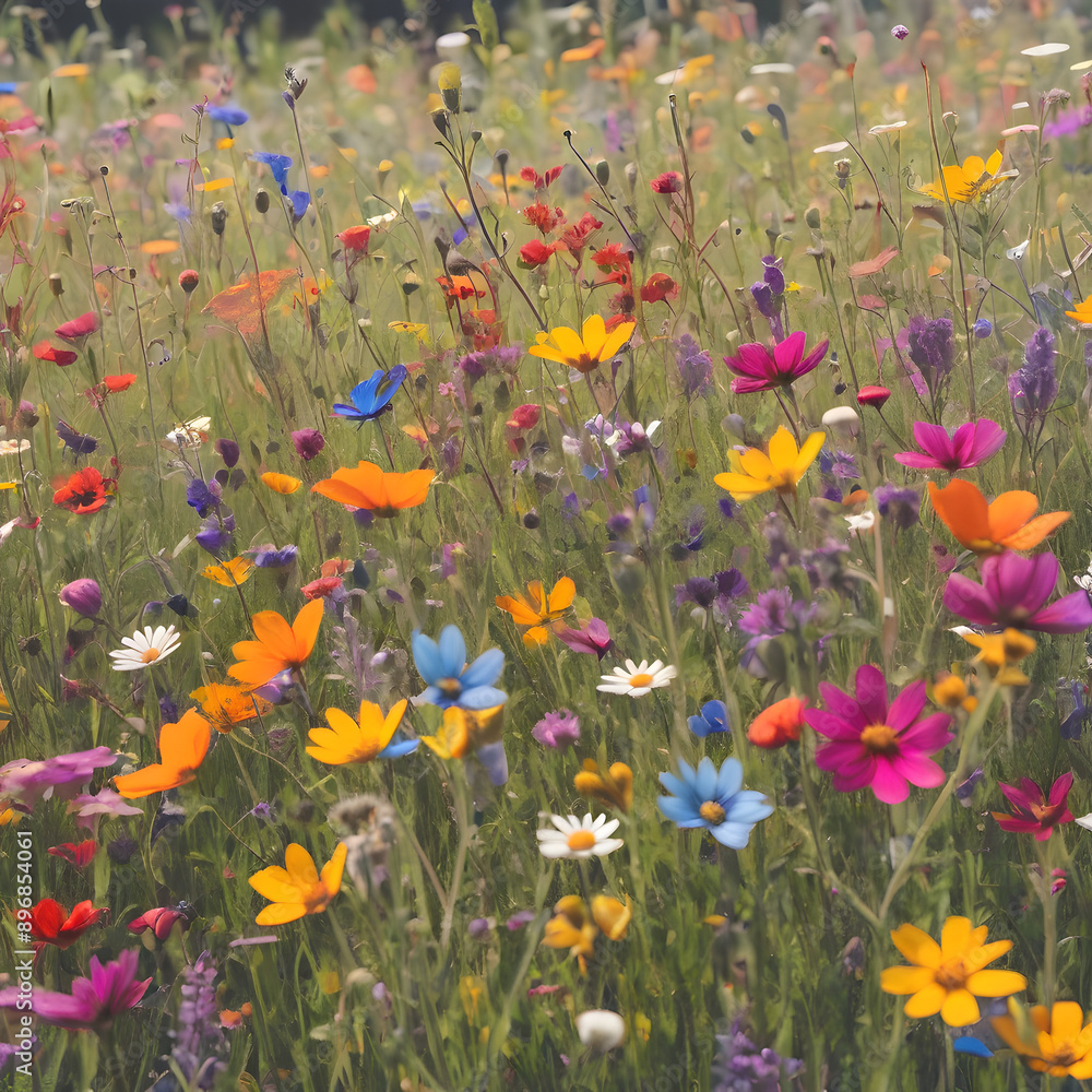 Fototapeta premium Wildflower meadow background with a colorful palette