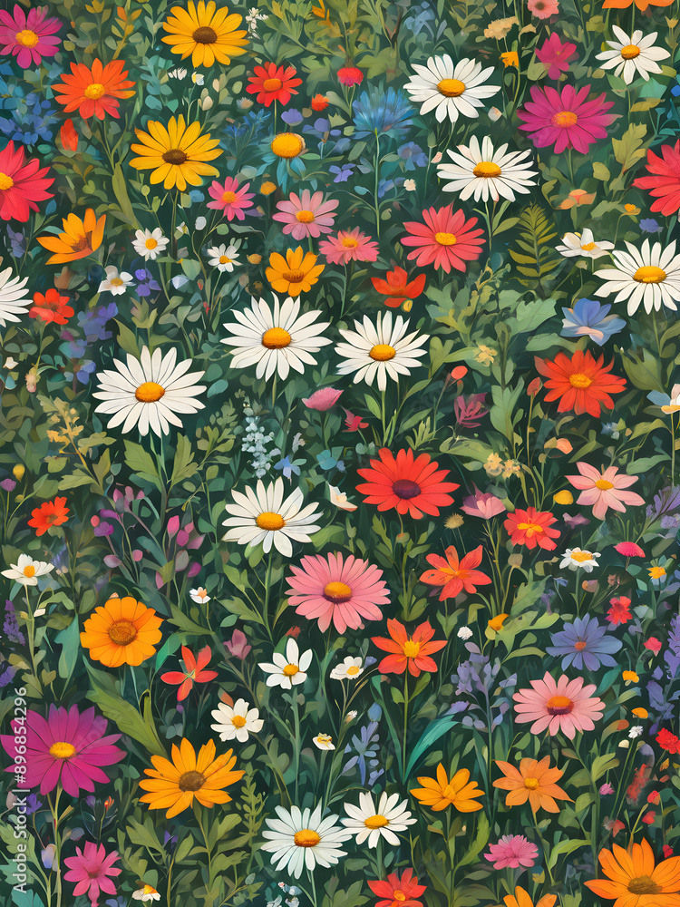 Wildflower meadow background with a colorful palette Wildflower meadow background with a colorful palette
