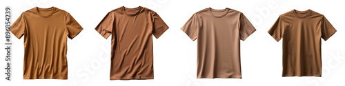 Collection of men's brown t-shirts isolated on transparent background