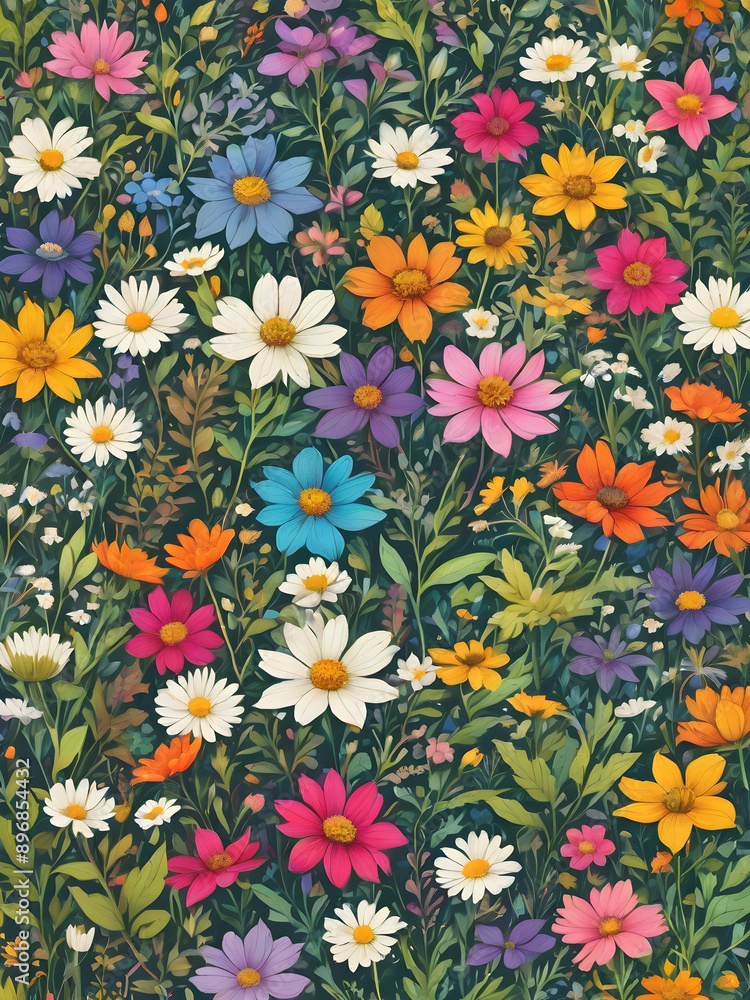 Wildflower meadow background with a colorful palette Wildflower meadow background with a colorful palette