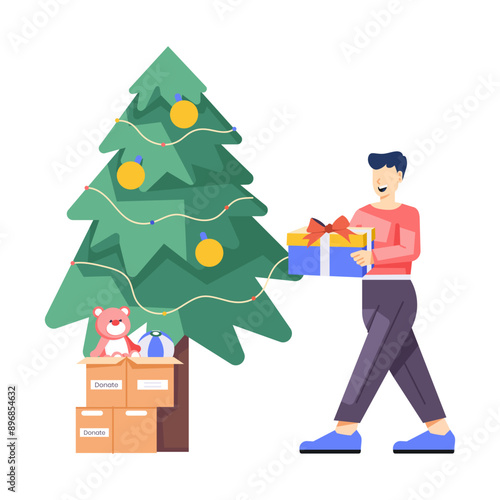 A flat style illustration of holiday charity 