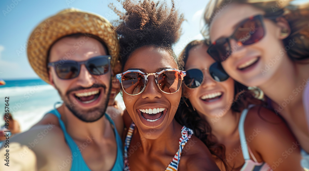 Joyful trio in nature - three friends, including a curly-haired girl with sunglasses and two bearded men, laughing together on a sunny day, wide-angle photography. Joyful trio in nature - three friends, including a curly-haired girl with sunglasses and two bearded men, laughing together on a sunny day, wide-angle photography.