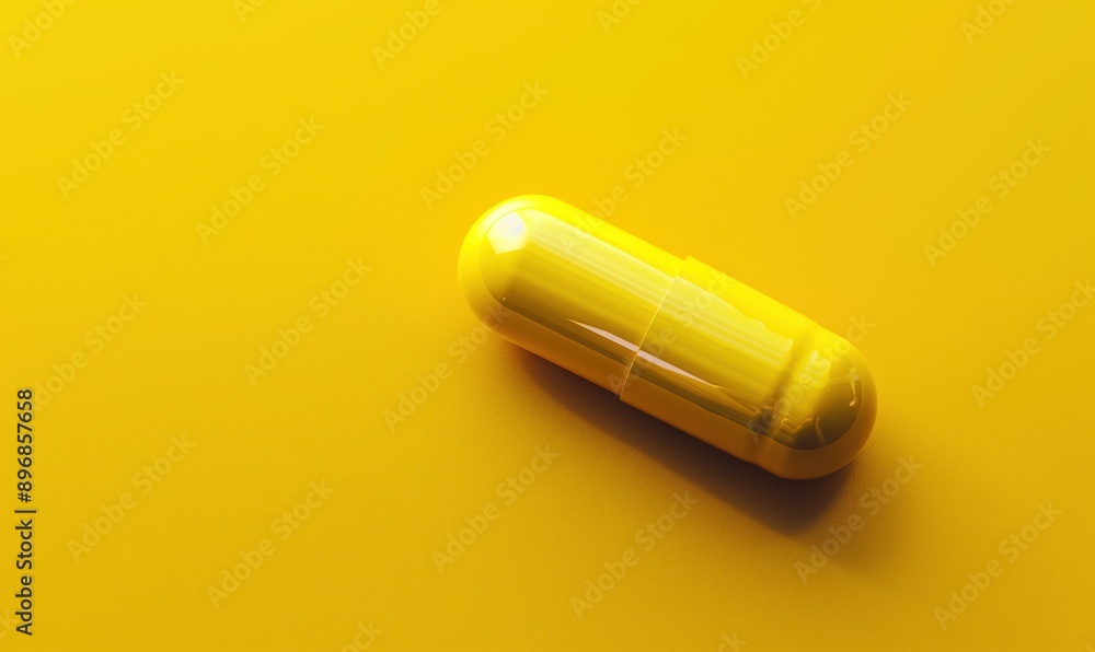 The tablet is a capsule on a yellow background. The concept of medicine. vitamins, dietary supplements for humans, maintenance of immunity and health The tablet is a capsule on a yellow background. The concept of medicine. vitamins, dietary supplements for humans, maintenance of immunity and health