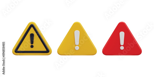 3d exclamation sign on warning or danger risk message alert problem icon set