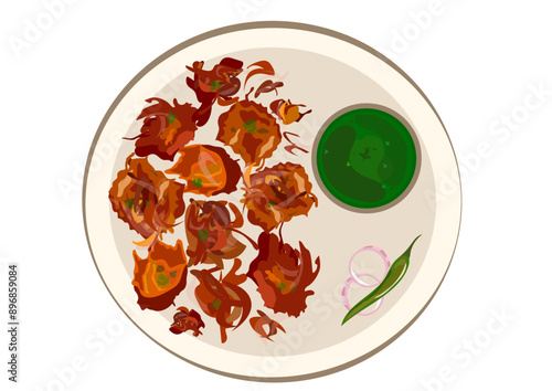 Kanda Bhaji, Onion Bhajiya, Pyaz ke Pakode, Onion fritters, indian fritters, veg fritters, pyaz pakode, pyaz bhajiya, indian breakfast, indian cuisine, indian fried food, green chilli chutney, snacks