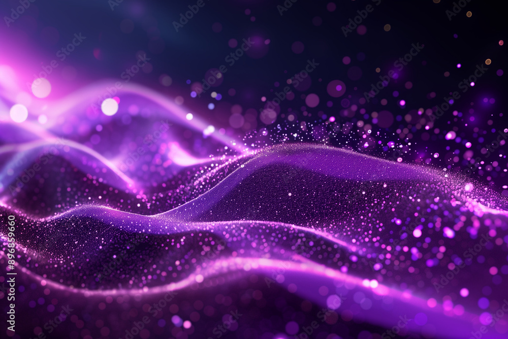 Digital purple particles wave and light abstract background with shining dots stars. Digital purple particles wave and light abstract background with shining dots stars.