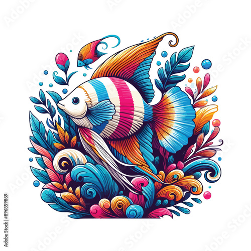 Animal angelfish ocean cartoon vector illustration.