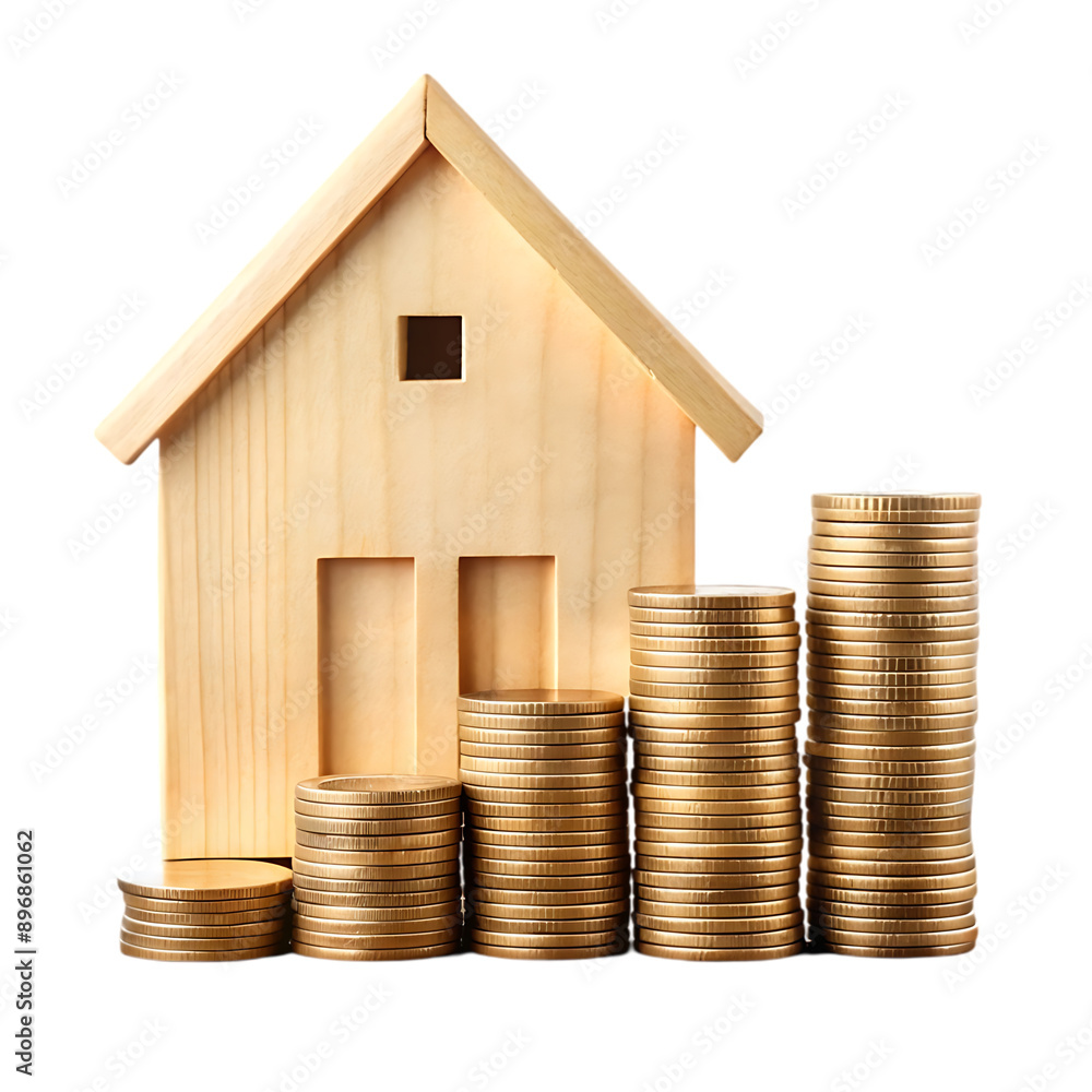 Yellow house figurines and coins Yellow house figurines and coins