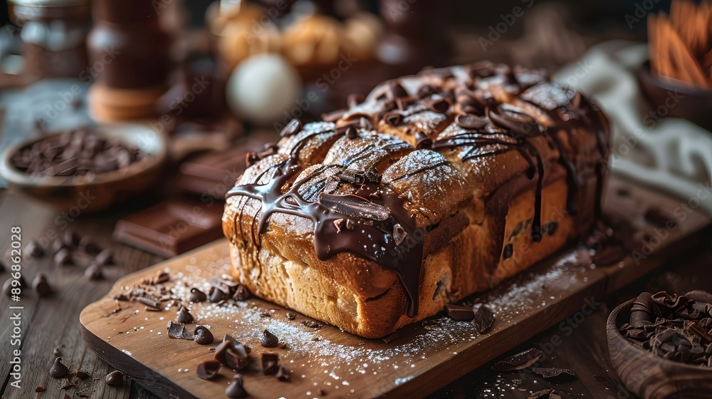 Bread with delicious chocolate and sugar topping Bread with delicious chocolate and sugar topping
