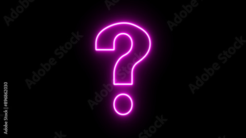 Glowing purple blinking neon question mark on alpha channel background. Flickering question mark sign