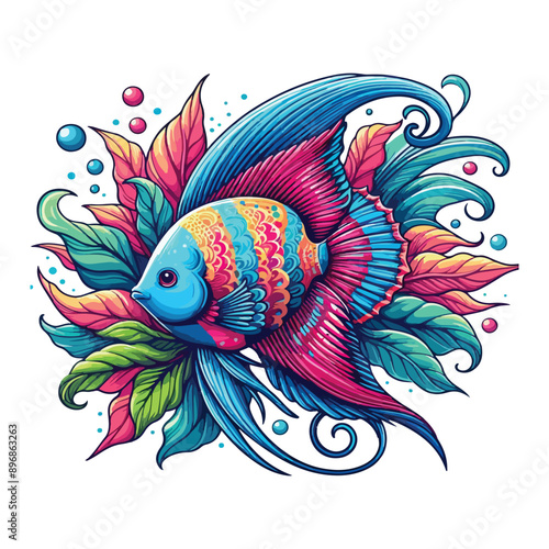 Animal angelfish ocean cartoon vector illustration.