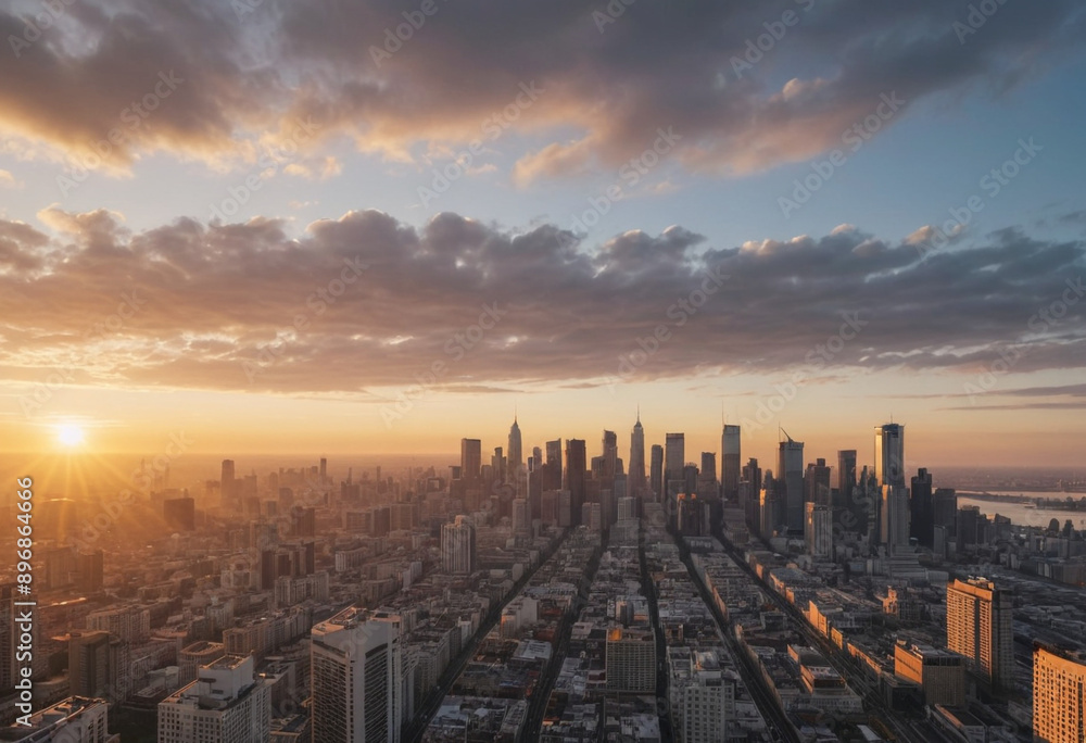 Fototapeta premium A timelapse video of a sunrise over a city skyline.