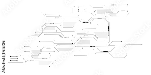 Cyberpunk black circuit diagram on white background. Technology on white background