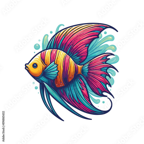 Animal angelfish ocean cartoon vector illustration.