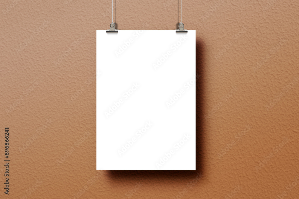 Hanging Poster Mockup on Brown Textured Wall Hanging Poster Mockup on Brown Textured Wall