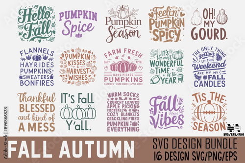 Autumn Fall T shirt Design Bundle, Quotes about Autumn, Fall T shirt, Autumn typography T shirt design Collection