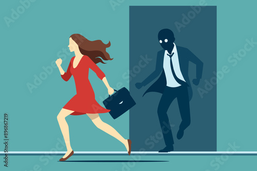 sexual harassment crime concept. awareness campaign,  woman run from stranger. 