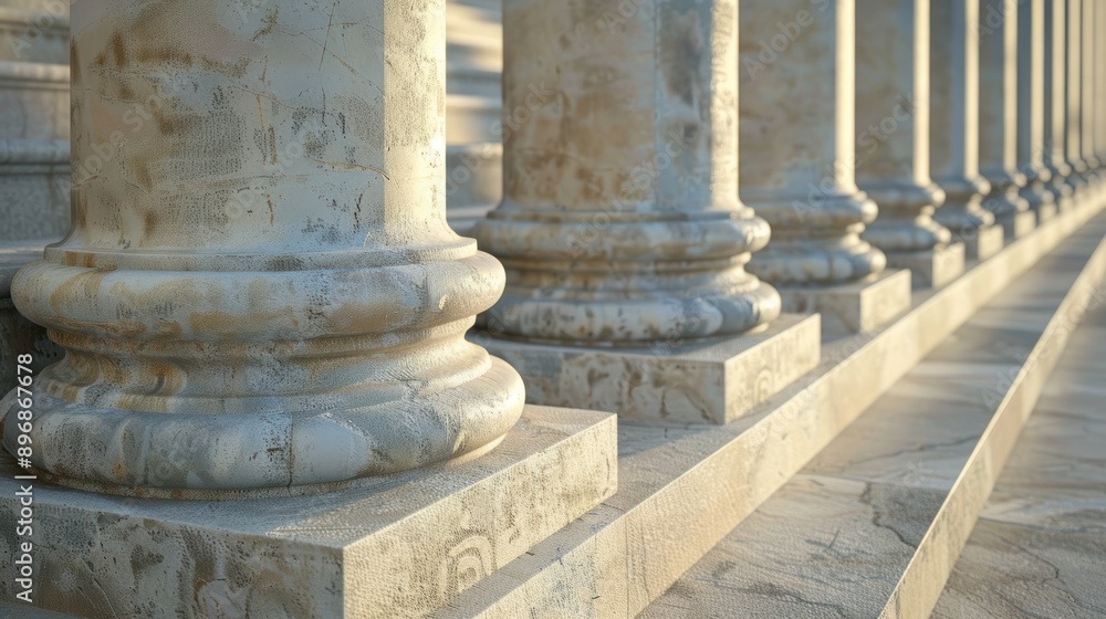 The pillars are made of marble and are standing upright The pillars are made of marble and are standing upright