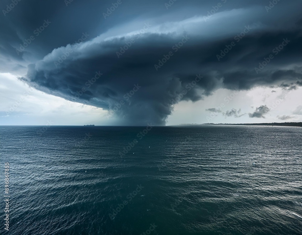 A large tornado is a violently rotating column of air that extends from a thunderstorm to the ground. It is often preceded by a dark, greenish sky. Black storm clouds gather, with small thunder. A large tornado is a violently rotating column of air that extends from a thunderstorm to the ground. It is often preceded by a dark, greenish sky. Black storm clouds gather, with small thunder.