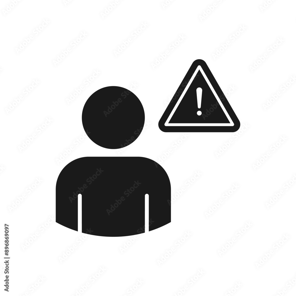 Man with exclamation mark. Account error, user warn icon flat style isolated on white background. Vector illustration Man with exclamation mark. Account error, user warn icon flat style isolated on white background. Vector illustration